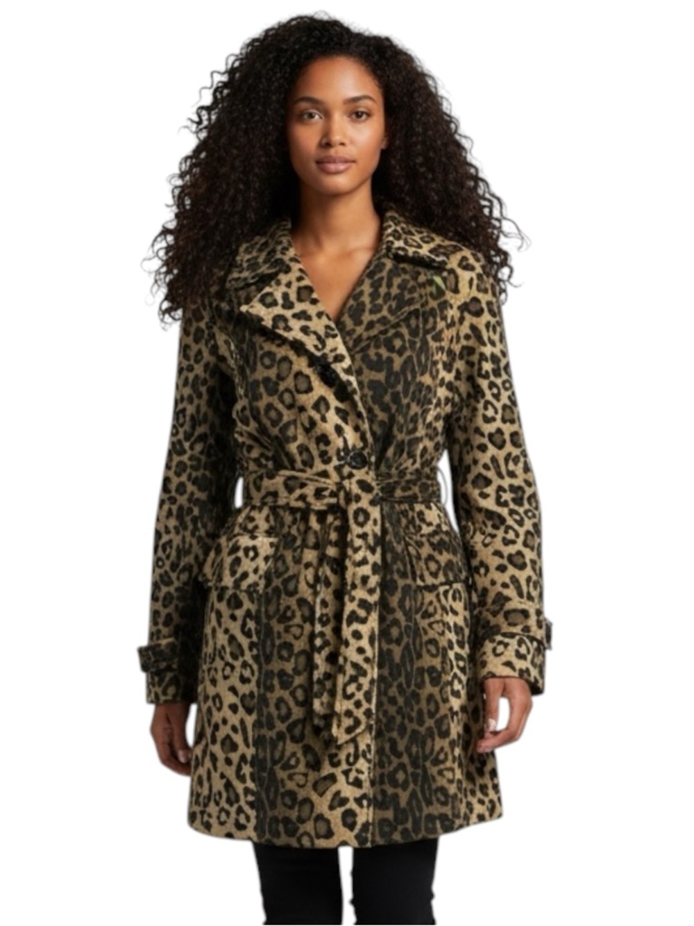 MIXIT Vintage Brown Black Leopard Print MobWife Belted Faux Fur Coat Size M